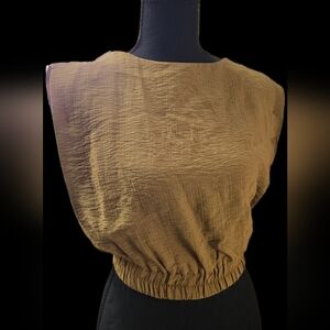 Women's Tan Sleeveless Top With Elastic Waist